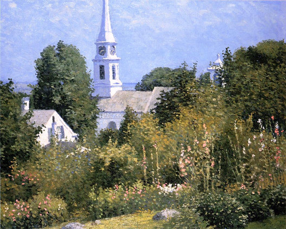  John Joseph Enneking Hollyhocks Garden, Mystic, Connecticut - Canvas Art Print