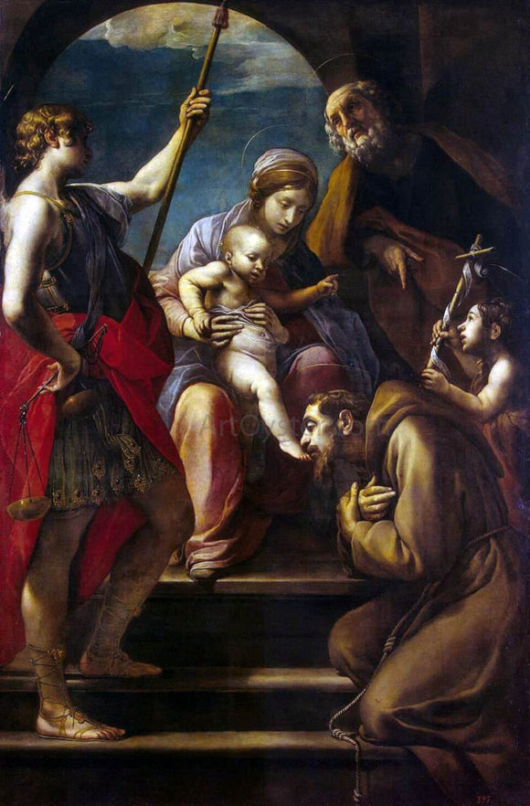  Alessandro Tiarini Holy Family with Saints - Canvas Art Print