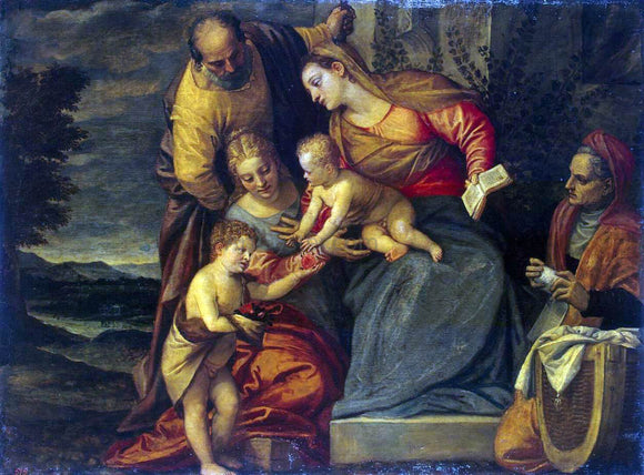  Benedetto Caliari Holy Family with Sts Catherine, Anne and John - Canvas Art Print