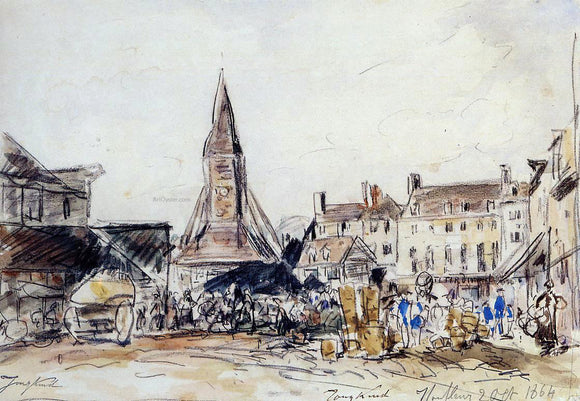  Johan Barthold Jongkind Honfleur, Market Place - Canvas Art Print