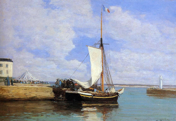  Eugene-Louis Boudin Honfleur, the Port, Docked Sailboat - Canvas Art Print