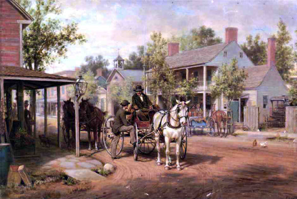  Edward Lamson Henry Horse and Buggy on Main Street - Canvas Art Print