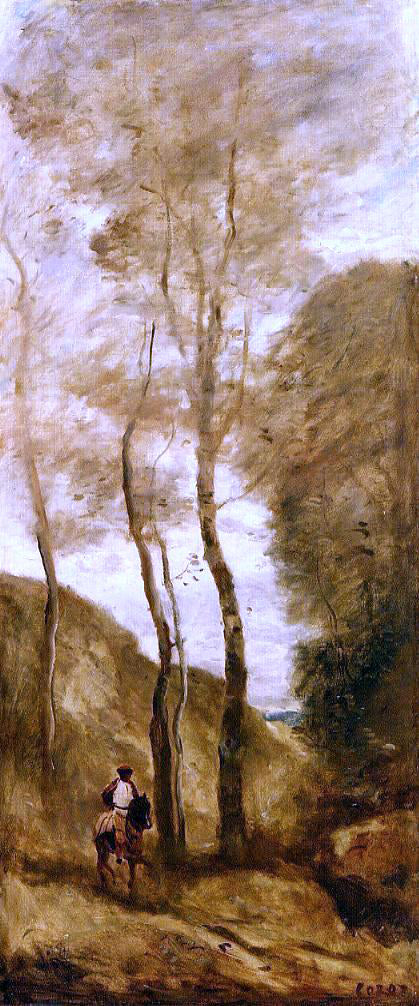  Jean-Baptiste-Camille Corot Horse and Rider in a Gorge - Canvas Art Print