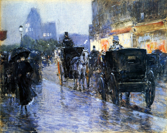  Frederick Childe Hassam Horse Drawn Cabs at Evening, New York - Canvas Art Print