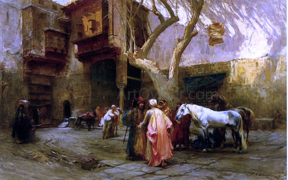  Frederick Arthur Bridgeman Horse Market at Cairo (also known as Hot Market, Cairo) - Canvas Art Print