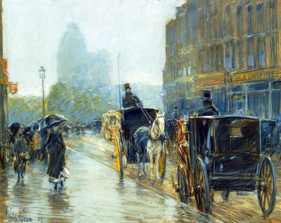  Frederick Childe Hassam A Horse-Drawn Cab at Evening, New York - Canvas Art Print