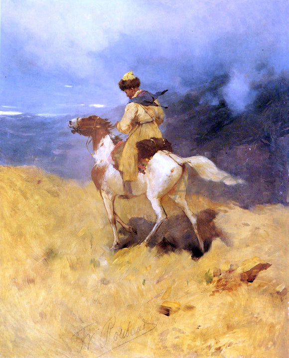  Franz Roubaud A Horseman in a Mountainous Landscape - Canvas Art Print