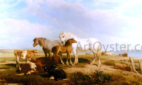  Henry Willis RWS Horses And Cattle On The Shore - Canvas Art Print