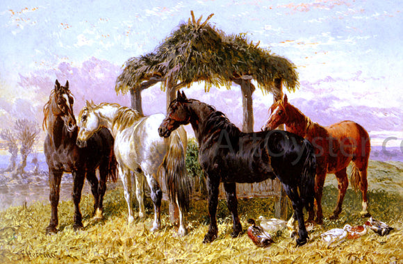  Sr. John Frederick Herring Horses and Ducks by a River - Canvas Art Print