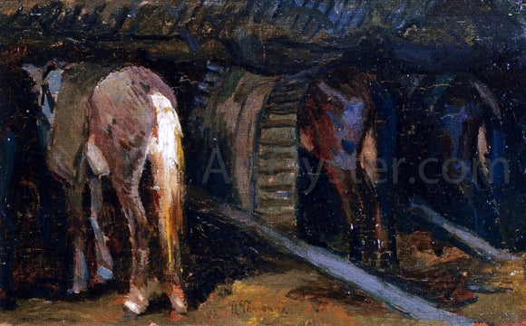  Ruggero Panerai Horses in a Stable - Canvas Art Print