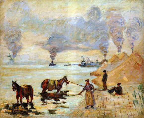  Armand Guillaumin Horses in the Sand at Ivry - Canvas Art Print