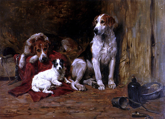  John Emms Hounds and a Jack Russell in a Stable - Canvas Art Print