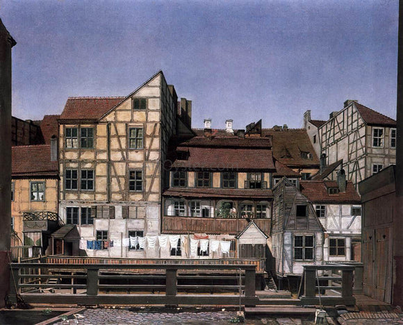  Ludwig Deppe Houses at a Millrace - Canvas Art Print