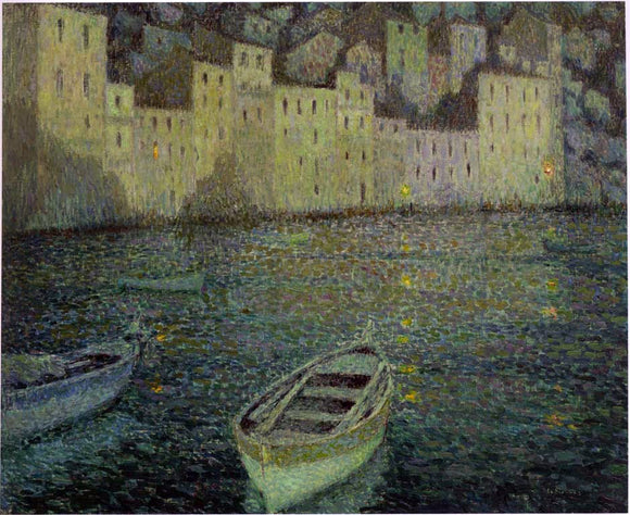 Henri Le Sidaner Houses by the Port in a full moon - Canvas Art Print