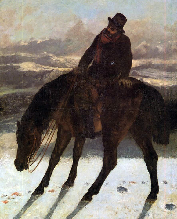  Gustave Courbet Hunter on Horseback, Redcovering the Trail - Canvas Art Print