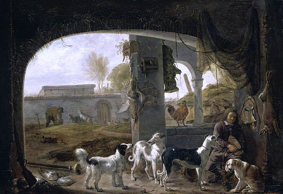  Cornelis Saftleven Huntsman Feeding His Dogs - Canvas Art Print