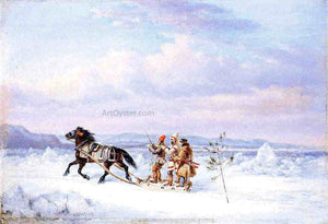  Cornelius Krieghoff Huntsmen in Horsedrawn Sleigh - Canvas Art Print