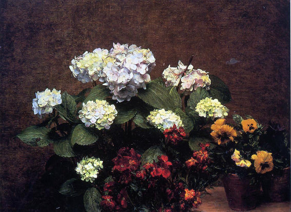  Henri Fantin-Latour Hydrangias, Cloves and Two Pots of Pansies - Canvas Art Print