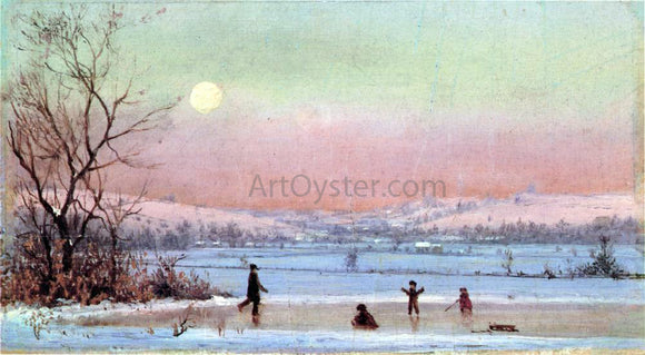  Jervis McEntee Ice Skating near Hudson - Canvas Art Print