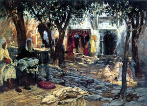  Frederick Arthur Bridgeman Idle Moments: An Arab Courtyard - Canvas Art Print