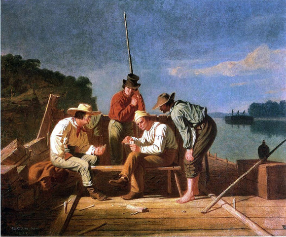  George Caleb Bingham In a Quandry (also known as Mississippi Raftsmen Playing Cards) - Canvas Art Print
