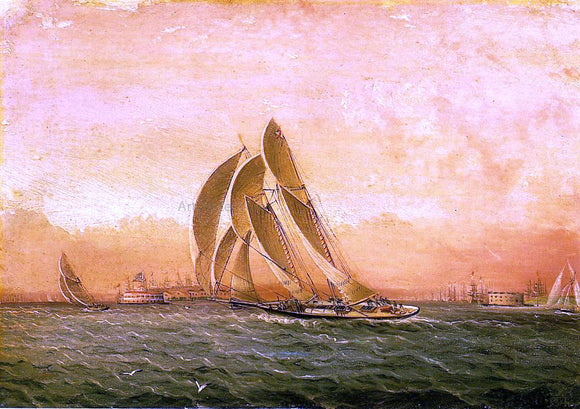  James E Buttersworth In Full Sail, New York Harbor - Canvas Art Print