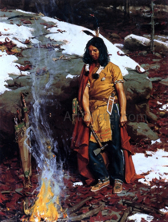  William Gilbert Gaul Indian by the Campfire - Canvas Art Print
