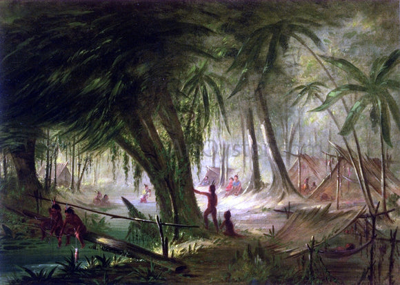  George Catlin Indian Encampment - Canvas Art Print