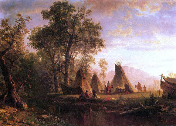  Albert Bierstadt Indian Encampment, Late Afternoon - Canvas Art Print
