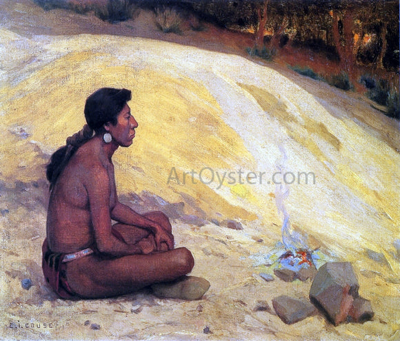  E Irving Couse Indian Seated by a Campfire - Canvas Art Print