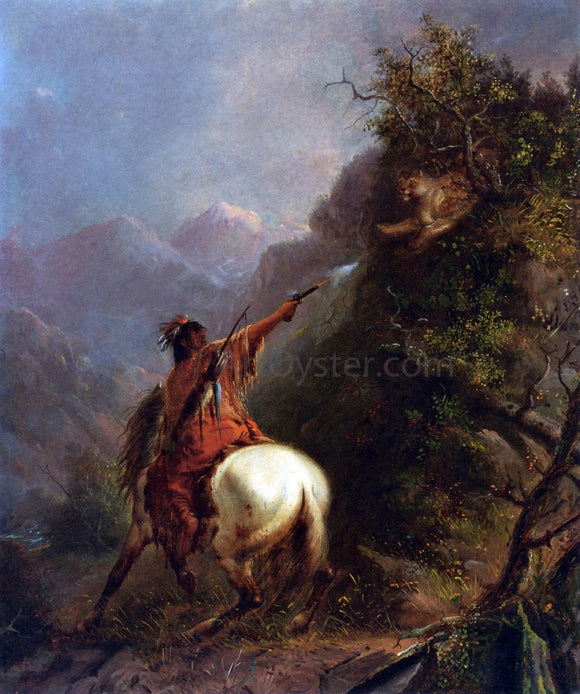  Alfred Jacob Miller Indian Shooting a Cougar - Canvas Art Print