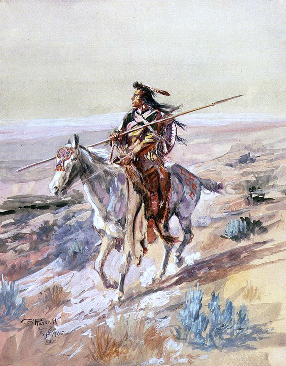  Charles Marion Russell Indian with Spear - Canvas Art Print