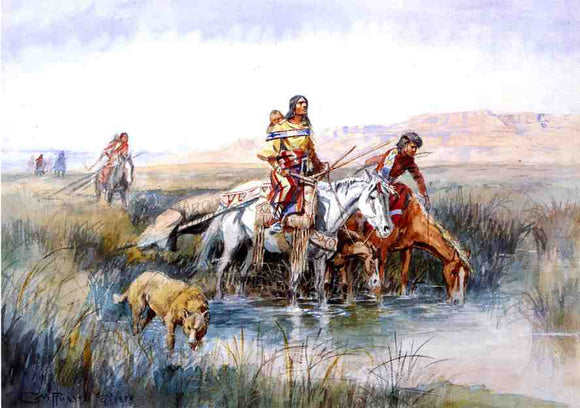  Charles Marion Russell Indian Women Moving Camp - Canvas Art Print