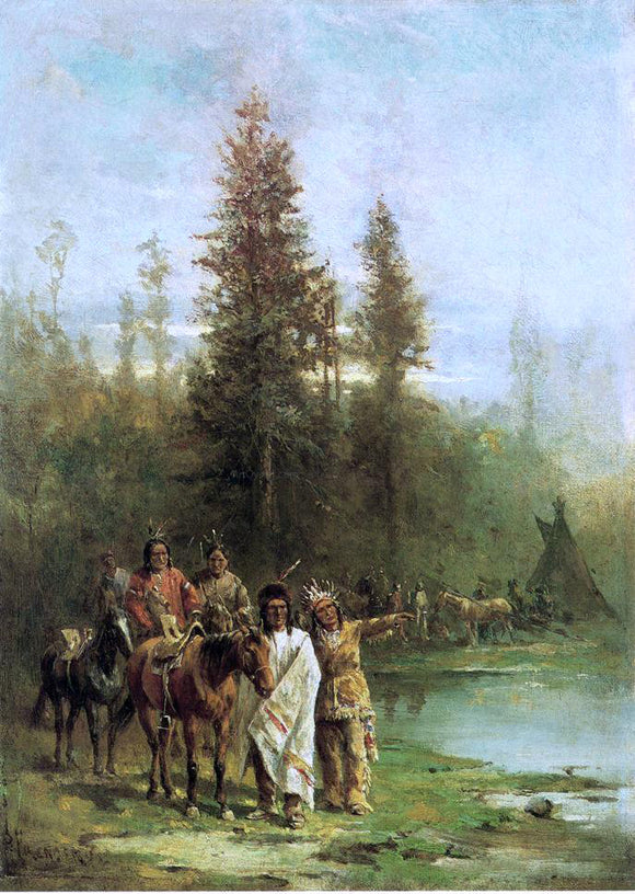  Paul Frenzeny Indians by a River Bank - Canvas Art Print