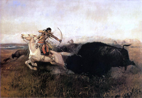  Charles Marion Russell Indians Hunting Buffalo - Canvas Art Print