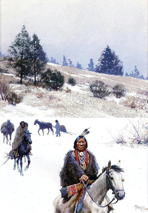  Henry F Farney Indians in Winter - Moving Camp - Canvas Art Print