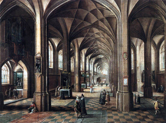  The Younger Hendrick Van  Steenwyck Interior of a Church with a Family in the Foreground - Canvas Art Print