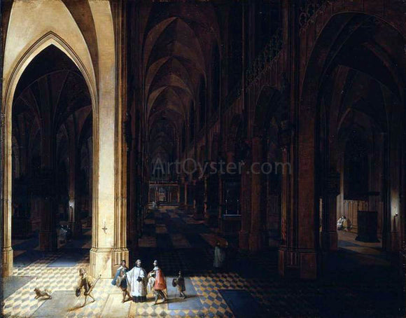  The Elder Peeter Neeffs Interior of Antwerp Cathedral at Night - Canvas Art Print