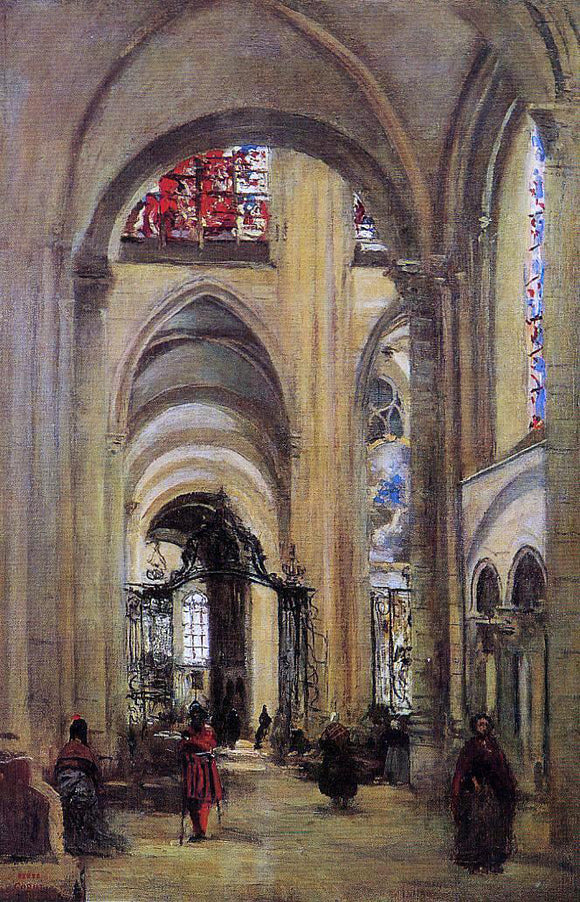 Jean-Baptiste-Camille Corot Interior of Sens Cathedral - Canvas Art Print