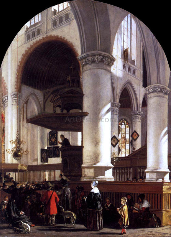  Emanuel De Witte Interior of the Oude Kerk at Delft during a Sermon - Canvas Art Print