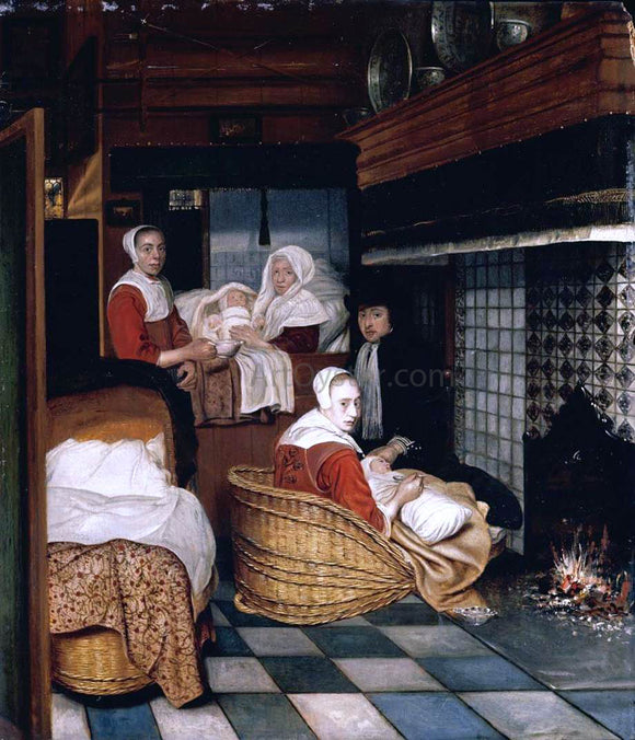  Cornelis De Man Interior with a Family and Two Nurses Before a Fire - Canvas Art Print