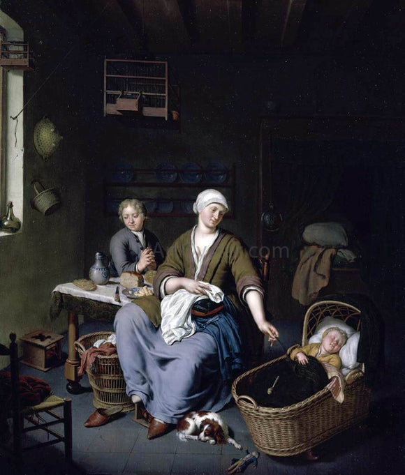  Willem Van Mieris Interior with a Mother Attending her Children - Canvas Art Print