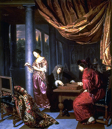  Frans Van Mieris Interior with Figures Playing Tric Trac - Canvas Art Print
