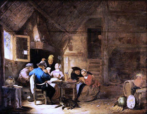  Hendrick Maertensz Sorgh Interior with Peasants Playing Cards - Canvas Art Print