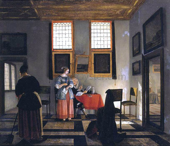  Pieter Janssens Elinga Interior with Seated Figures - Canvas Art Print