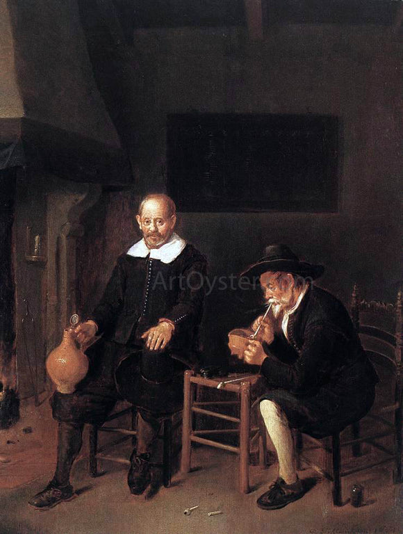  Quiringh Van Brekelenkam Interior with Two Men by the Fireside - Canvas Art Print
