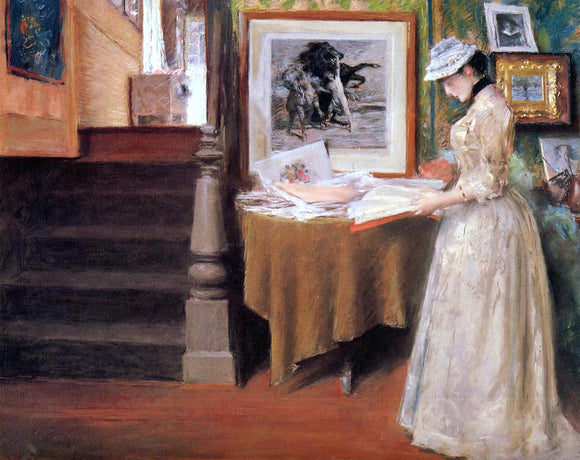  William Merritt Chase Interior, Young Woman at a Table - Canvas Art Print