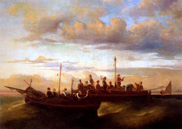  Adolphe-Joseph-Thomas Monticelli Italian Fishing Vessels at Dusk - Canvas Art Print
