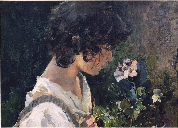  Joaquin Sorolla Y Bastida Italian Girl with Flowers - Canvas Art Print