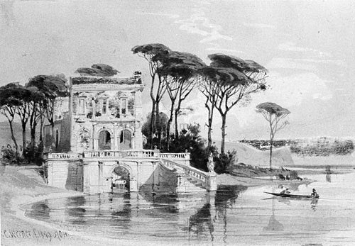  Carl H Werner Italian Lake Scene with Villa (from Cropsey Album) - Canvas Art Print